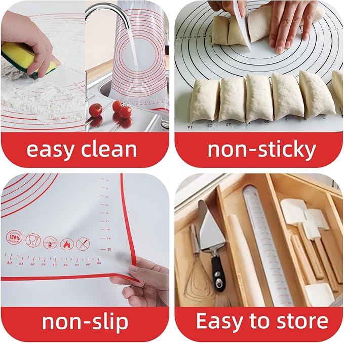 Silicone Baking Mat,32x24" Extra Large Pastry Mat for Rolling Dough Kneading Sourdough Bread Baking Supplies Black 0.45mmT