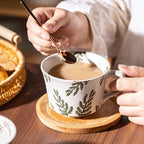Coffee Mugs Set of 4 with Gold Spoon, 11 oz Ancient Style Hand-painted Ceramic Mug Gifts for Men Women, Unique Personality Gifts for Home Kitchen Office, Dishwasher Microwave Safe