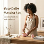 Matcha Kit Whisk Set (7 Pcs) - Complete Matcha Set, Matcha Bowl with Spout, Whisk with Holder, Bamboo Scoop with Rest and Sifter, Perfect Kit for Matcha Lovers (Sakura Pink)