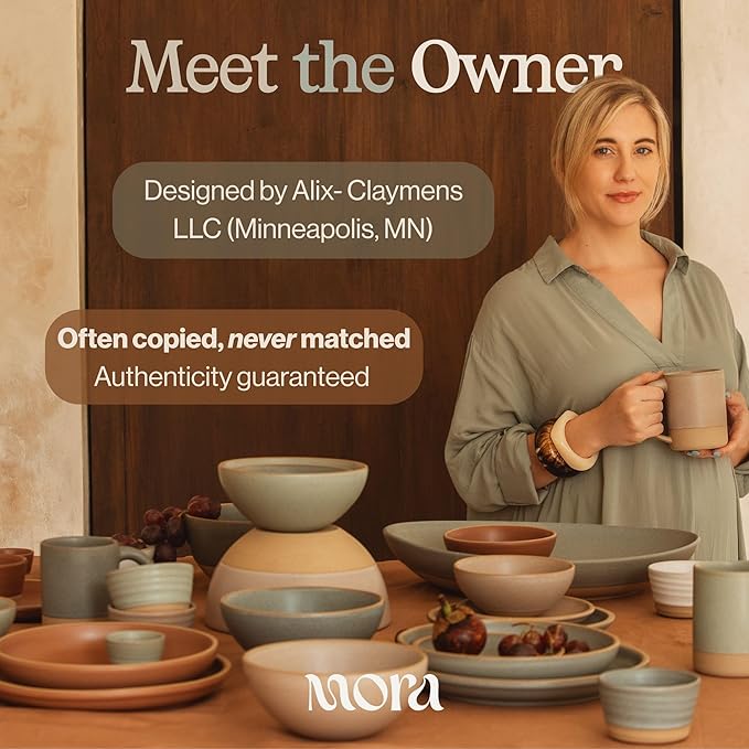 MORA Medium Bowls Set of 4, 28oz Ceramic Pottery Everyday Bowls - Microwave, Oven and Dishwasher Safe - Iris