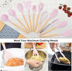 19 PCS Kitchen Cooking Utensils Set, 11 Pieces Silicone Cooking Utensils Set 6 Pieces Sharp Stainless Steel Pink Knife Set with 1 Piece Cutting Board, Ideal for Apartment