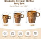 Espresso Cups Set of 6, Cappuccino Cups, Stackable Mug 6 OZ Ceramic Coffee Mug, Microwave & Dishwasher Safe, Tea Cocoa for Family Daily Use & Gathering, Great Gift for Any Special Occasion, Brown