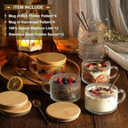 LANDNEOO 12pcs Set Irish Coffee Glasses, Vintage Coffee Mugs, Overnight Oats Containers with Bamboo Lids and Spoons - 14oz Clear Embossed Glass Cups, Cute Coffee Bar Accessories, Iced Coffee Glasses