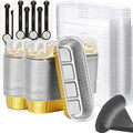 Mini Loaf Baking Pans with Lids And Spoons (100 Pack, 6.8oz) Rectangle Aluminum Foil Baking Pans Tins Containers - Cupcake Containers Wrappers Cheesecake Creme Brulee Ramekins