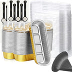 Mini Loaf Baking Pans with Lids And Spoons (100 Pack, 6.8oz) Rectangle Aluminum Foil Baking Pans Tins Containers - Cupcake Containers Wrappers Cheesecake Creme Brulee Ramekins