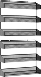AULEDIO 2 Pack Spice Rack Organizer, 3 Tier Counter-top Stand or Wall Mounted Storage Rack Hanging Shelf for Kitchen Cabinet, Cupboard, Pantry Door Bathroom Shower Cosmetic (Black)