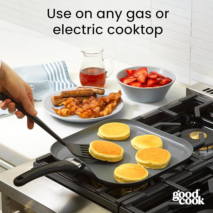 GoodCook Everyday Griddle Pan Ceramic Nonstick Aluminum Construction for Even Heating Non-Toxic PTFE & PFOA Free, 11-Inch, Black