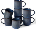 famiware Coffee Mug Set for 8, Star 12 oz Catering Mugs Cup Set with Handle for Coffee, Tea, Cocoa, Milk - Ceramic Stoneware Drinkware Set, Nebulas Blue