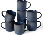 famiware Coffee Mug Set for 8, Star 12 oz Catering Mugs Cup Set with Handle for Coffee, Tea, Cocoa, Milk - Ceramic Stoneware Drinkware Set, Nebulas Blue