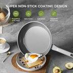 Sanho Diamond-Titanium Ceramic Nonstick Fry Pan Set, 10in & 12in Frying Pans, PFAS PFOA PTFE Free, Dishwasher Safe & Induction Compatible Cookware with Cool-Touch Handle, Gray