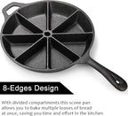 WUWEOT Cast Iron Wedge Pan, Round Corn Bread Skillet, 8-edges Biscuit Pan Mini Cake Pan with Long Handle for Scones, Corn Stick, Muffins, Cupcakes and Brownies