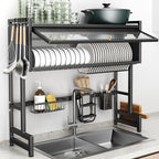 Over The Sink Dish Drainer Drying Rack 3 Tiers with Cover, Keep Kitchen Sink Shlef Organized Space-Saving Dish Drying Rack, Large Stainless Steel Sink Dish Rack for Dishes, Bowls, Cutlery (37.4"w)