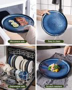 Famiware Star 12-Piece Stoneware Dinnerware Sets for 4, Modern Rustic Dishes for Everyday & Formal Use, Reactive Glaze Plates and Bowls, Chip/Scratch Resistant, Microwave/Dishwasher Safe, White & Blue