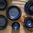 Stone Lain Brasa Stoneware 32 Piece Modern Dinnerware Sets, Plates and bowls, Service for 8, Blue, Microwave & Dishwasher Safe