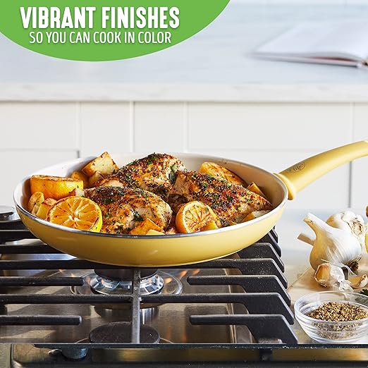 GreenLife Nonstick 8" Frying Pan Skillet, Non-Toxic PFAS-Free Ceramic Nonstick, Dishwasher & Oven Safe, Stay-Cool Handles, Wobble Free, Yellow