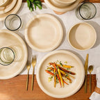 Bloomhouse - Two Time Oprah's Favorite Things Winner - Corsica Clay 12 Piece Stoneware Rustic Reactive Glaze Dinnerware Set - Stackable Plates Bowls Set. Service for 4 - Matte Finish Cappuccino Cream
