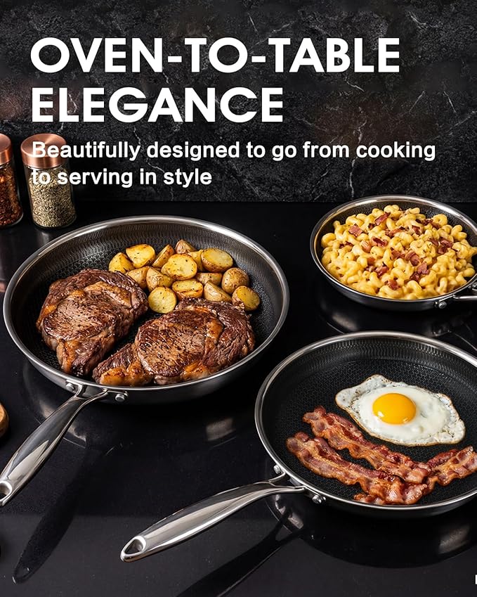 Non Stick Frying Pans Set 8, 10, and 12 Inch 6 Pcs Skillet with Tempered Glass Lids, Stay-cooling Handle, PFOA Free Non Toxic Dishwash & Oven Safe Kithchen Cookware Set Compatible All Cooktops