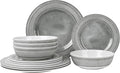 AELS Melamine Dinnerware Set of 12 Pcs, Dinner Dishes Set for Indoor and Outdoor Use, Melamine Plates and Bowls Set for 4, Dishwasher Safe, Lightweight Unbreakable, BPA Free, Gray