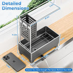 Kitchen Sink Caddy with Stainless Steel Towel Holder, Handy Sponge Holder for Kitchen Sink with Extending Drain Spout, No-Tool Assembly Space Saver for sink Countertop Accessories(Gray)