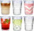 6 Pack 13oz Ripple Drinking Glasses with Lids, Iced Coffee Cup Set, Vintage Drinking Glasses, Coffee Glasses, Water Glasses for Matcha Smoothie Juice Tea Latte Cappuccino Cocktail