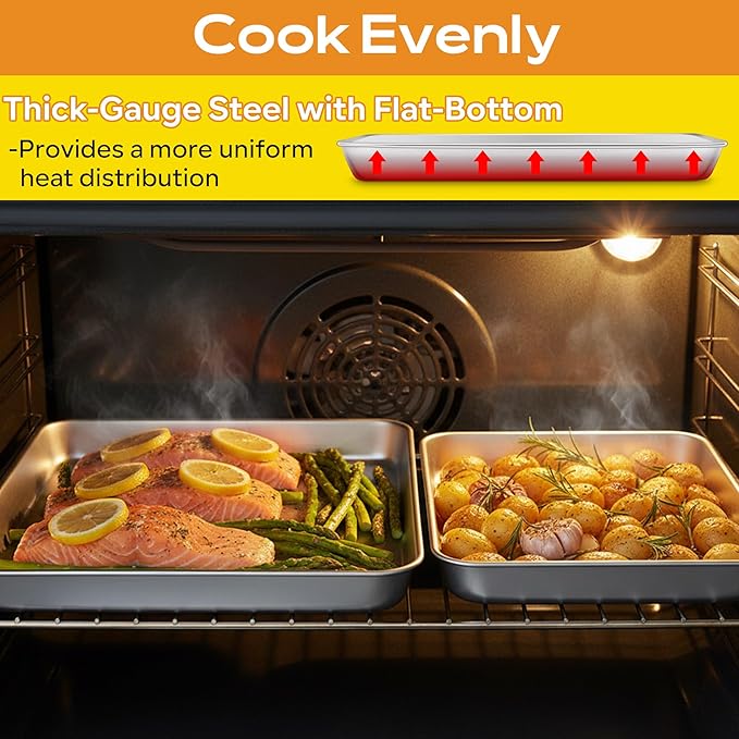 E-far Baking Cookie Sheet Pan Set of 3, 16/12.4/10.4 Inch, Stainless Steel Baking Pans Set for Oven, Rectangle Baking Tray for Cooking Roasting, Non Toxic & Easy Clean, Dishwasher Safe