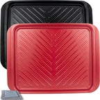 Czlizdyt Large Grilling Prep and Serve Trays, BBQ Platter for Raw and Cooked Food, Melamine Serving Trays for Food, Set of 2, Black and Red, Napkin and Cleaning Clothes Included