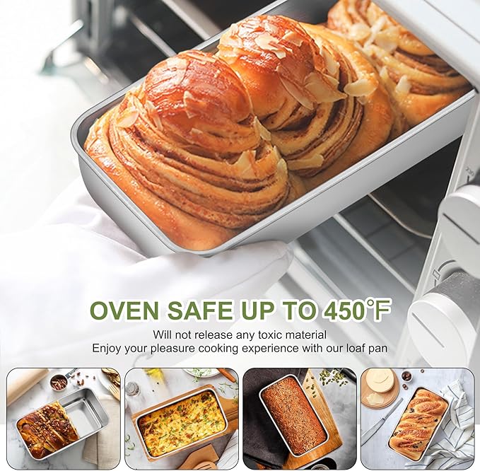 P&P CHEF Loaf Pan Set, 9 x 5 Inch Bread Pans, Stainless Steel Loaf Toast Baking Pans For Bread Meatloaf Lasagna Cake, Healthy & Non Toxic, Oven Safe& Easy Clean, (Silver, 1Pc)
