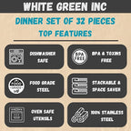 Stainless Steel Dinnerware Set of 32 Pcs (Dinner Plates, Cups, Dishes, Bowls) Metal Dinnerware Sets, Dishwasher Safe, Reusable Dinner Set for Home Kitchen Camping - Service for 4
