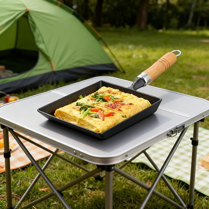 Tamagoyaki Pan, Cast Iron Japanese Omelette Pan for Breakfast, Perfect Rolled Eggs - Rectangular Egg Skillet for Gas & Induction Stovetops - Naturally Nonstick Surface When Seasoned, 7.2 x 6.1 inches