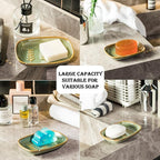 Miamolo Soap Dish Soap Holder Shower, Ceramic Soap Dishes for Bar Soap Sponge, Shower Soap Dish Soap Saver Tray for Bathroom Kitchen Sink, Easy to Clean, Green (Pack of 2)