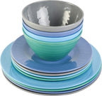 Gibson Home Brist Melamine Plastic Dinnerware Set, Service for Four (12pcs), Blue