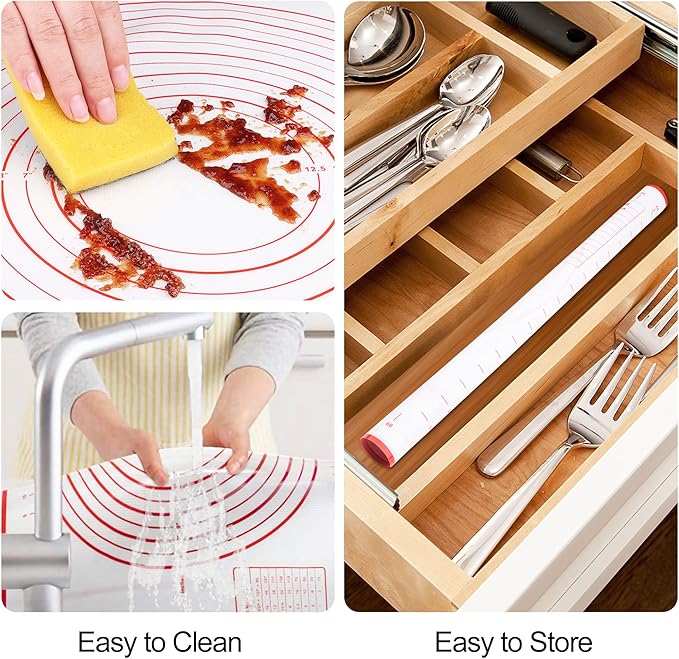 HOOMIL Silicone Baking Mat, Non-Stick, Non-Slip, Extra Large Pastry Mat for Rolling Dough, Bread Pie Crust Pizza Cookies Fondant Making, with Measurements - 28"x20"