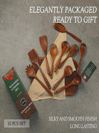 10-Piece Natural Teak Wood Utensil Set - Nonstick Cooking Spoons & Spatulas, Heat Resistant Kitchen Tools