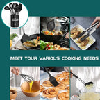Silicone Cooking Utensil Set, Umite Chef 15pcs Silicone Cooking Kitchen Utensils Set, Non-stick - Best Kitchen Cookware with Stainless Steel Handle - Black Kitchen Utensils