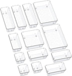 SMARTAKE 13-Piece Drawer Organizers with Non-Slip Silicone Pads, 5-Size Desk Bathroom Drawer Organizer Trays Storage Tray for Makeup, Jewelries, Utensils in Bedroom Dresser, Office and Kitchen, Clear