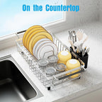 Expandable Over The Sink Dish Drying Rack, Anti-Rust Stainless Steel in Sink Dish Drainer with Cutlery Holder, Counter Space Saving Sturdy Sink Drying Rack for Many Kitchen Drain Task