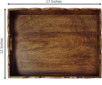 Hand Carved Wooden Serving Tray - Decorative Breakfast Tray with Handles - Rustic Wooden Food Tray with Intricate Detail - Unique Furnishing Accent - Natural Finish - 17 x 13 x 2.5 Inch - COTTON CRAFT