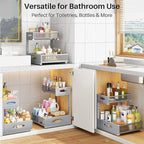 Under Sink Organizer, 2 Tier Pull Out Under Cabinet Organizer Shelf with Pad for Framed Cabinets, Metal Slide Out Under Sink Storage, Mesh Sliding Drawers for Kitchen Bathroom Laundry(Grey, 1 Pack)