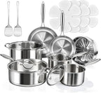 16-Piece Pots and Pans Set, Tri-Ply Stainless Steel Cookware Set with Lids, Non-toxic Kitchen Cooking Set, Dishwasher-Friendly, Induction-Ready, Even Heating, Heavy Duty, Compatible with All Cooktops