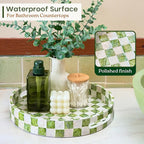 CHI AN HOME 12.6" Capiz Decorative Tray with Handles, Checkered Round Serving Tray for Coffee Table, Kitchen Counter, or Bathroom (Pistachio Green)