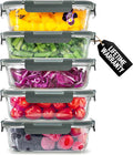 Zulay Kitchen 5 Piece Large 36oz Glass Tupperware Container Set with Lids - Premium BPA Free Borosilicate Glass Food Storage Containers - Leak-Proof Meal Prep - Microwave, Freezer & Oven Safe - Gray