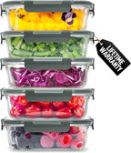 Zulay Kitchen 5 Piece Large 36oz Glass Tupperware Container Set with Lids - Premium BPA Free Borosilicate Glass Food Storage Containers - Leak-Proof Meal Prep - Microwave, Freezer & Oven Safe - Gray