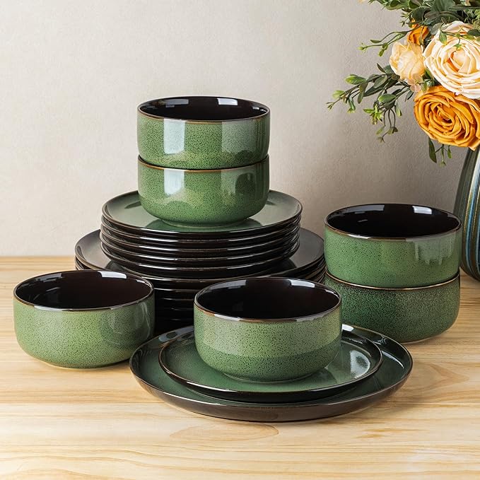 LERATIO Ceramic Dinnerware Sets for 4,Porcelain Plates and Bowls Sets,Handmade Reactive Glaze Dishes Set,Oven&Dishwasher & Microwave Safe,Service for 4