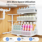 Under Sink Organizer, 2-Pack 3-Tier Thickened Metal Pull out Cabinet Organizer Shelf, Height Adjustable Slide out Storage Drawer Rack for Kitchen Bathroom Pantry Laundry Home Organization, White