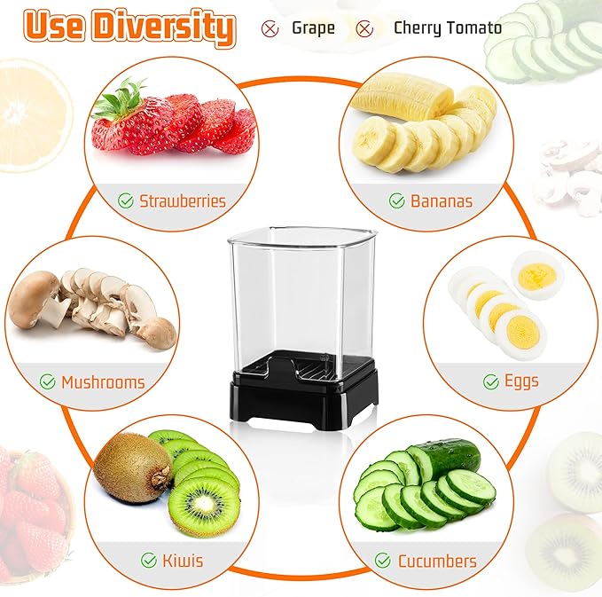 2 Pack Fruit Slicer Cup for Strawberry, Banana, Hard-Boiled Egg - Detachable Cutter with Push Plate - Rapid & Safe Slicing Kitchen Gadget for Quick Meal Prep (Black)