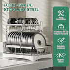 2 Tier Dish Drying Rack,Stainless Steel Dish Rack For Storing Knife Fork Pots&Pans,Dish Drying Rack With Drain Tray For Kitchen Countertops/Sinks,Silver Tiered Dish Rack With Retractable Drain Outlet