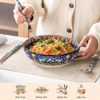 Henten Home Porcelain Pasta Bowls Set of 2, Ceramic 50 oz Soup Bowl, Colorful Large Salad Bowls, Bohemia Style Serving Bowls Set for Noodles, Microwave & Dishwasher Safe (B)