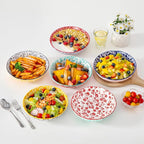 vancasso Selene 8.5" Pasta Bowls Set of 6, 40 oz Porcelain Shallow Salad Bowls, Serving Bowls Pasta Dishes Plates Large Kitchen Bowl Plates, Vivid Floral Design, Microwave Safe, Series SELENE