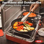 OXO Outdoor Pre-Seasoned Carbon Steel 10" Frying Pan Skillet, Detachable Handle for Easy Storage, Indoor Use, Nonstick with Use, Induction Suitable,Oven & Broiler Safe,Browning, Grill,Sear,Saute,Black
