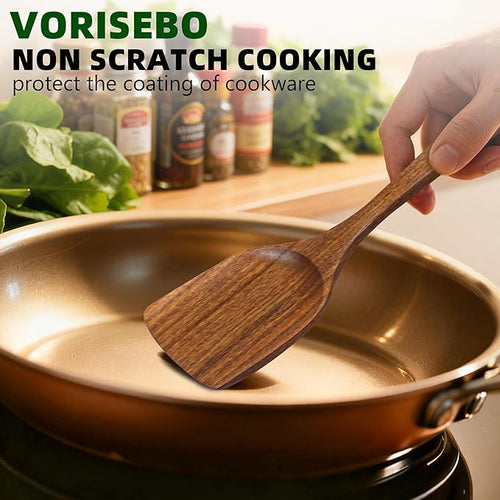 5 PCS Wooden Spatula for Cooking, Natural Teak Wooden Utensil Set, Non-Toxic Wood Cooking Utensil, Handmade Comfort Grip Wood Spoons for Nonstick Cookware